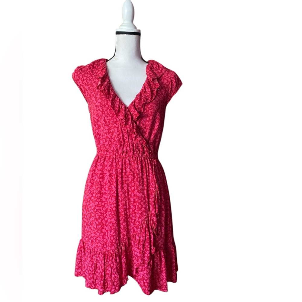 J Crew Womens Bouquet Ruffle Dress Red Briar Floral Above Knee